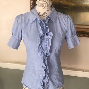 Mikarose Pin Striped Ruffle Short Sleeve Blouse